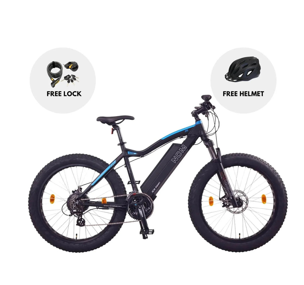 NCM Aspen Plus Fat Tyre Electric Bike, E-Bike, 48V 16Ah 250W, Electric Mountain Bike 768Wh Battery [Black 26