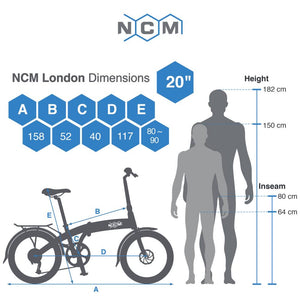 NCM London+ Folding E-Bike, 250W Electric Bike Motor, 36V Powerful 19Ah 684Wh Long Range Battery, [Black 20]