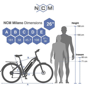 NCM Milano T3 Step Trekking Electric Bike, 250W E-Bike Motor, 48V 12Ah 576Wh Battery