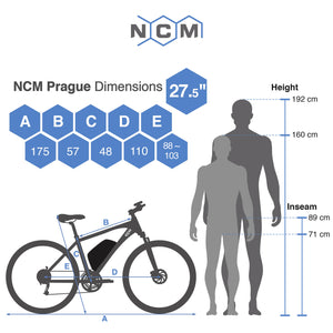 NCM Prague Electric Mountain Bike, E-Bike, E-MTB, 250W, 36V 13Ah 468Wh Battery [Black 27.5]