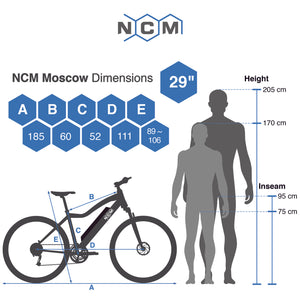 NCM Moscow Electric Mountain Bike, 250W, E-Bike, E-MTB, 48V 13Ah 624Wh